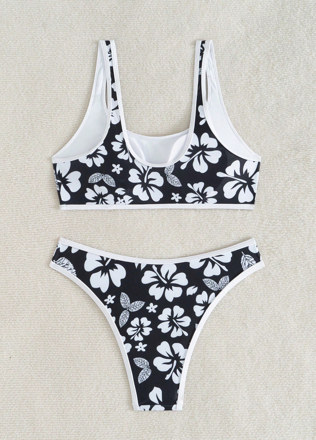 Черно-белый летний купальник (лиф, трусики) топ, раздельный SHEIN