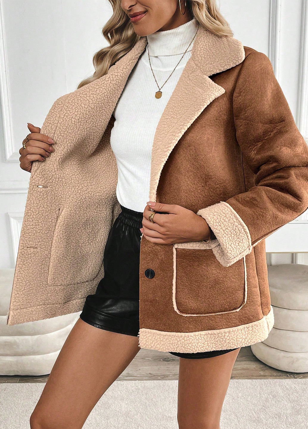 Коричнева зимня куртка куртка-піджак SHEIN