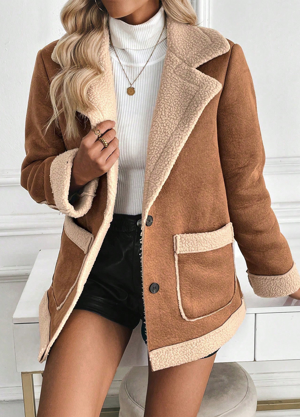 Коричнева зимня куртка куртка-піджак SHEIN