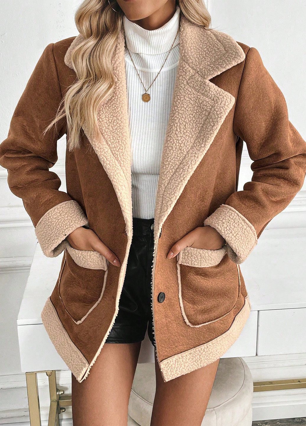 Коричнева зимня куртка куртка-піджак SHEIN