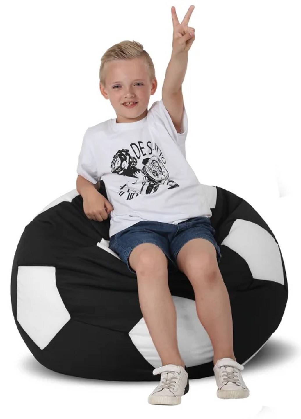 Бескаркасное кресло мешок мяч футбольный 120х120 см (31247-Нов) Черный с белым Francesco Marconi (251157598)