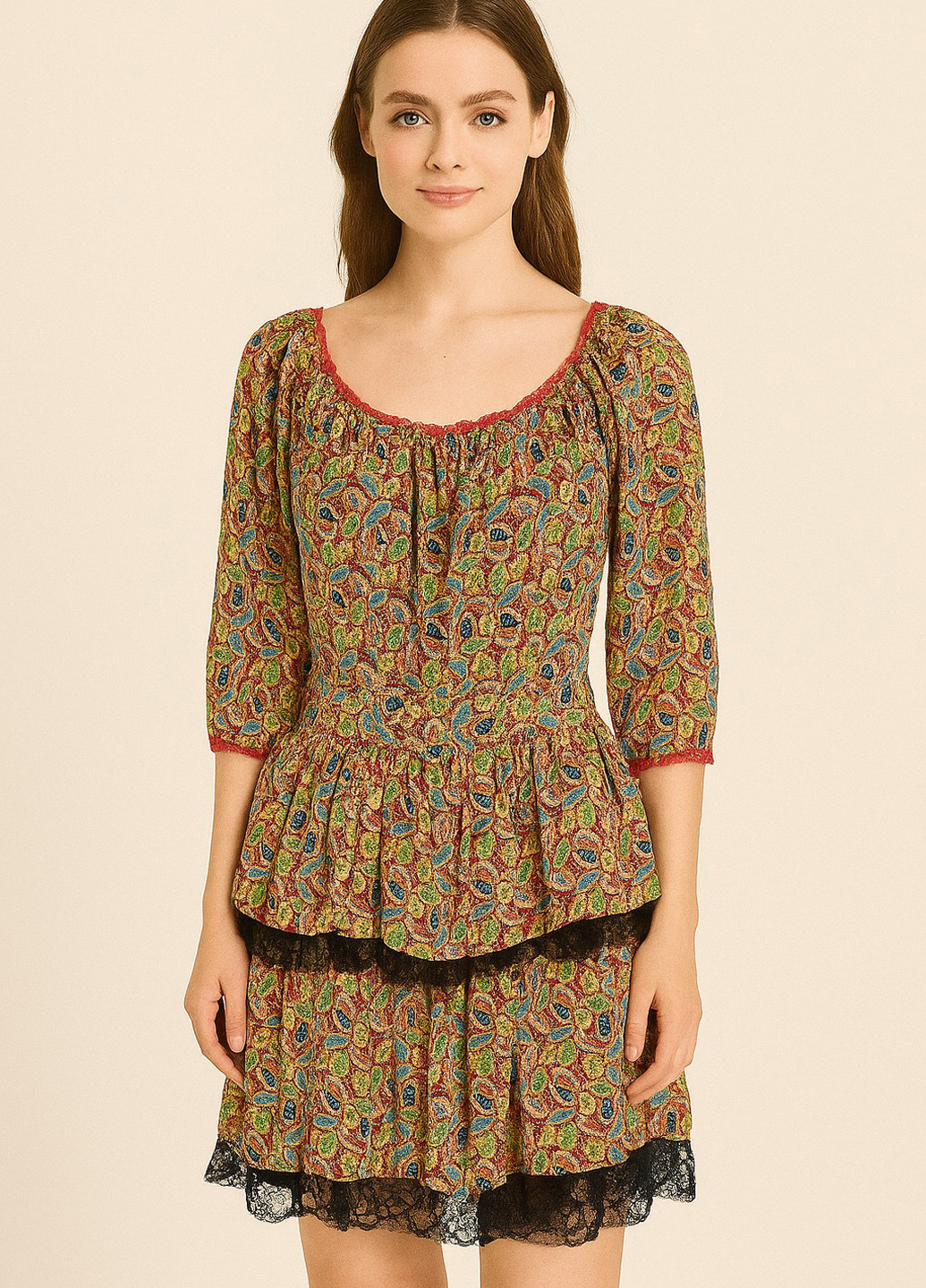 Комбінована кежуал сукня кльош Sassofono з квітковим принтом