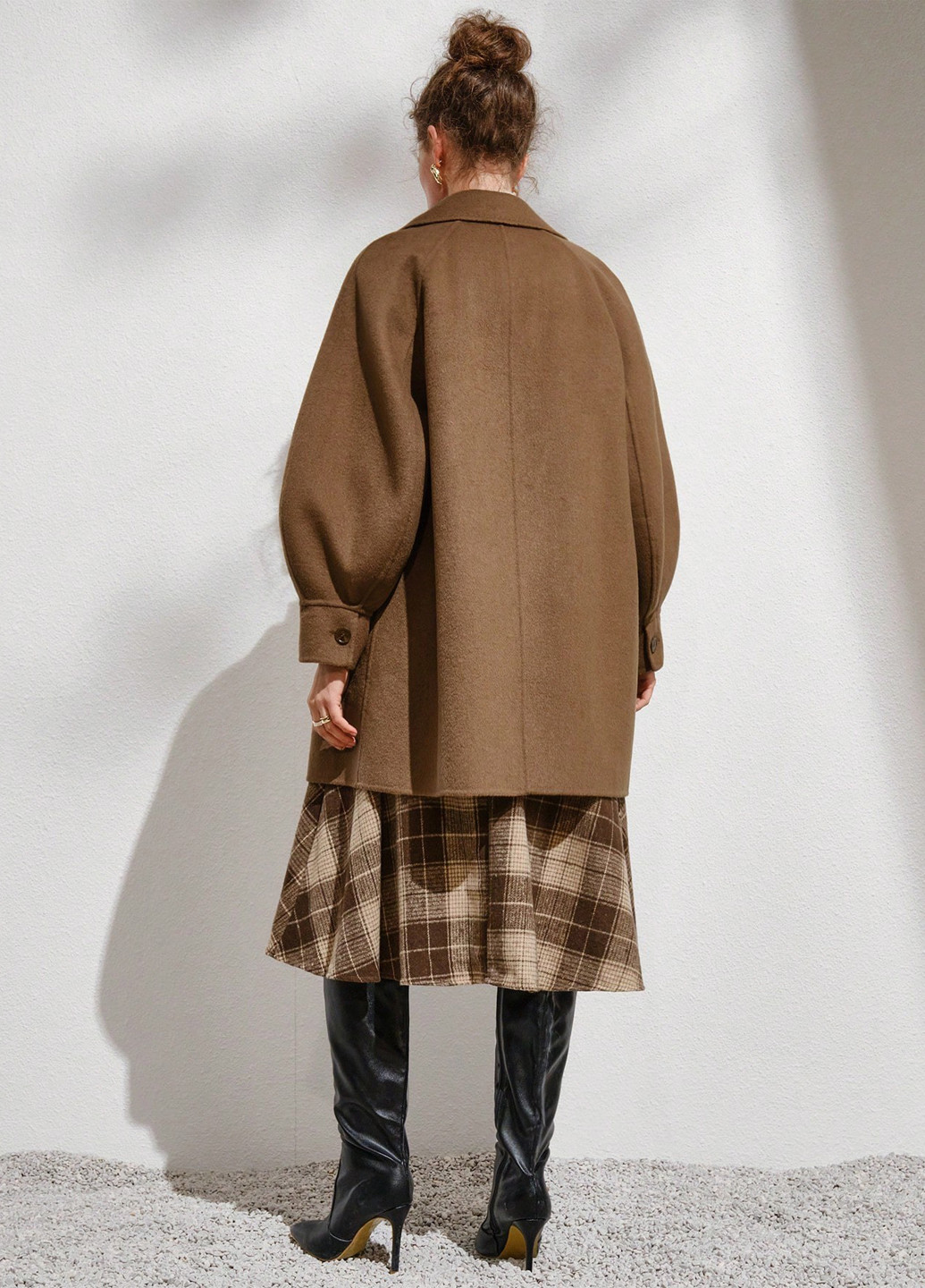 Светло-коричневое демисезонное Пальто двубортное SHEIN