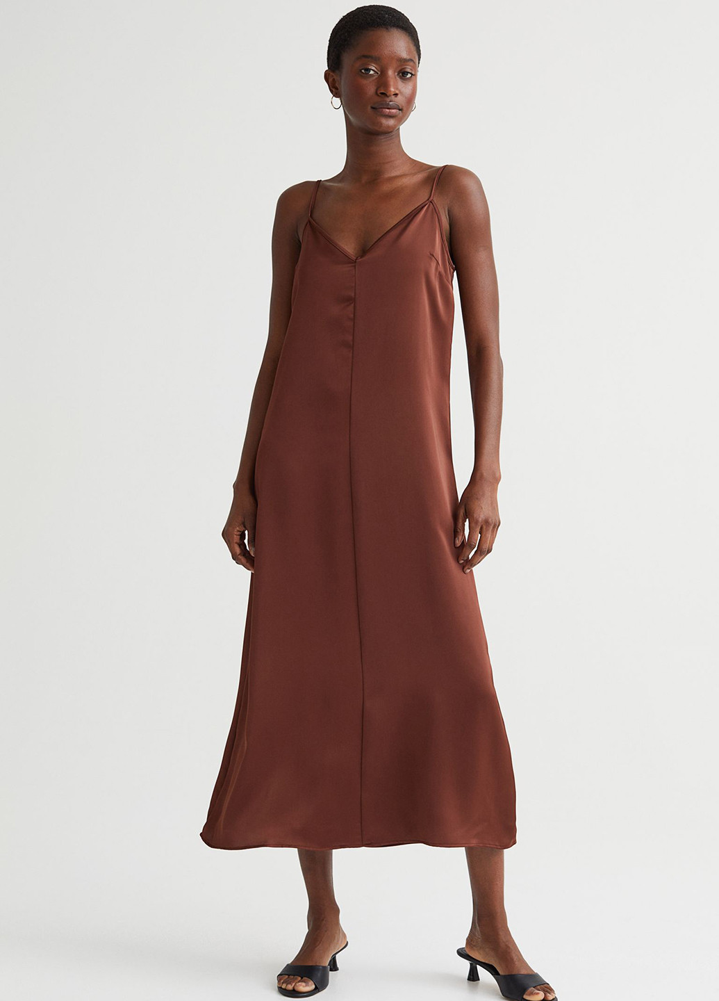 Темно-коричневое кэжуал платье платье-комбинация H&M однотонное