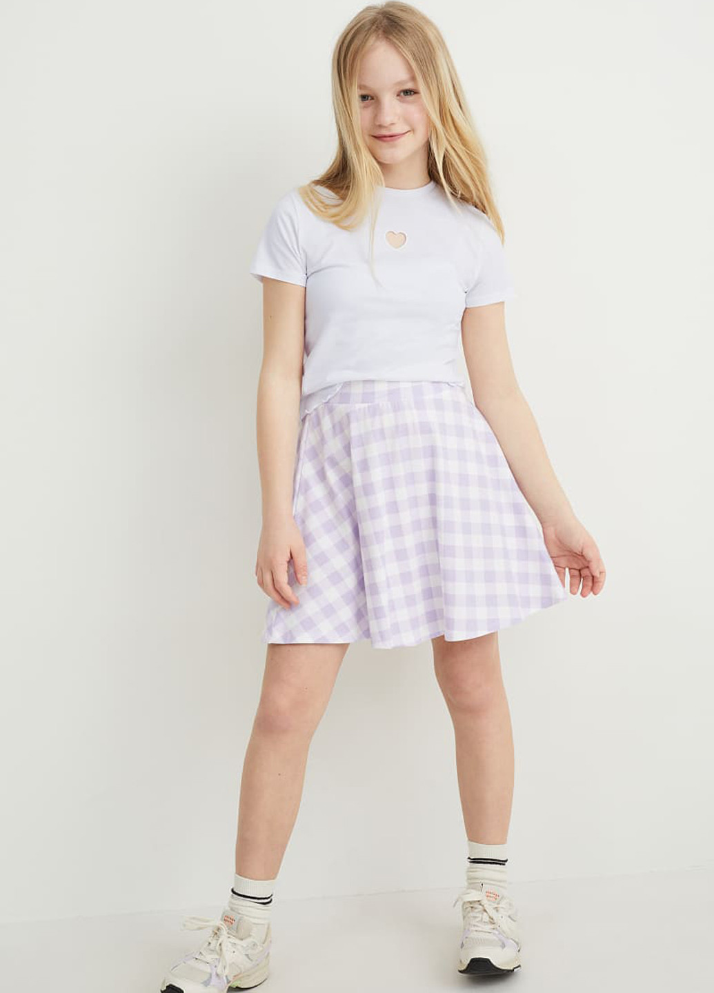 Сиреневая кэжуал в клетку юбка C&A клешированная