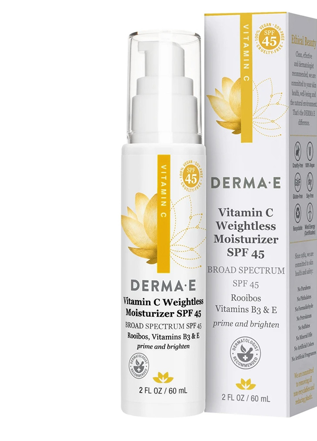 Увлажняющий солнцезащитный крем легкой текстуры с витамином С SPF45, 60 мл Derma E (229402777)