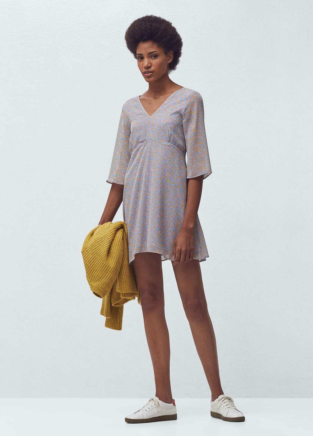 Сиреневое кэжуал платье а-силуэт Mango с абстрактным узором