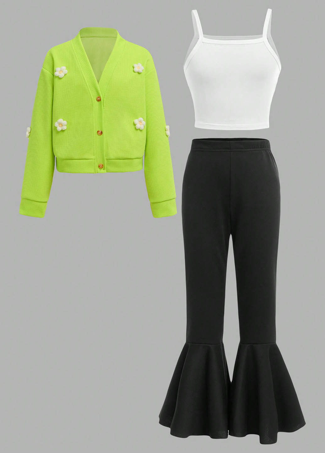 Комбінований демісезонний комплект (кардиган, топ, брюки) SHEIN