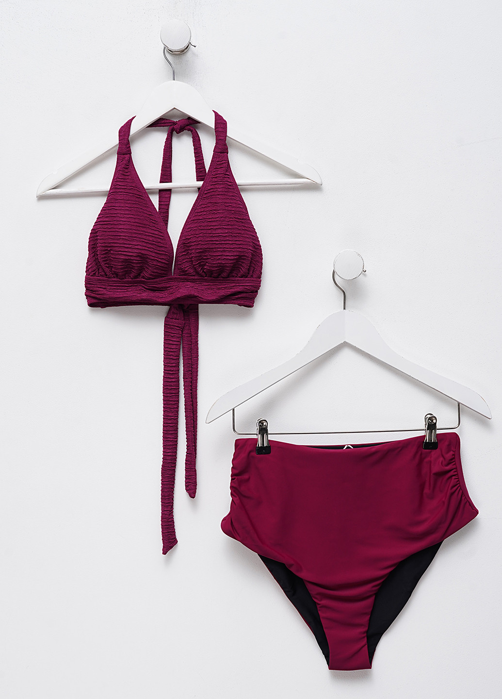 Вишневий літній купальник (ліф, трусики) халтер, роздільний CUPSHE