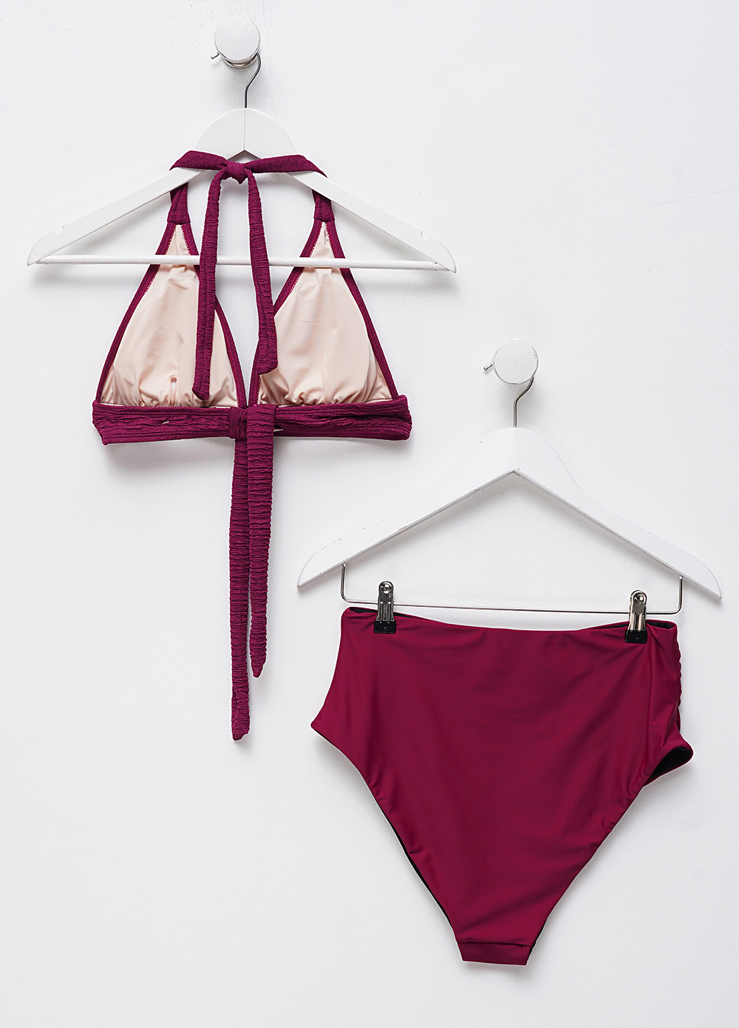 Вишневий літній купальник (ліф, трусики) халтер, роздільний CUPSHE