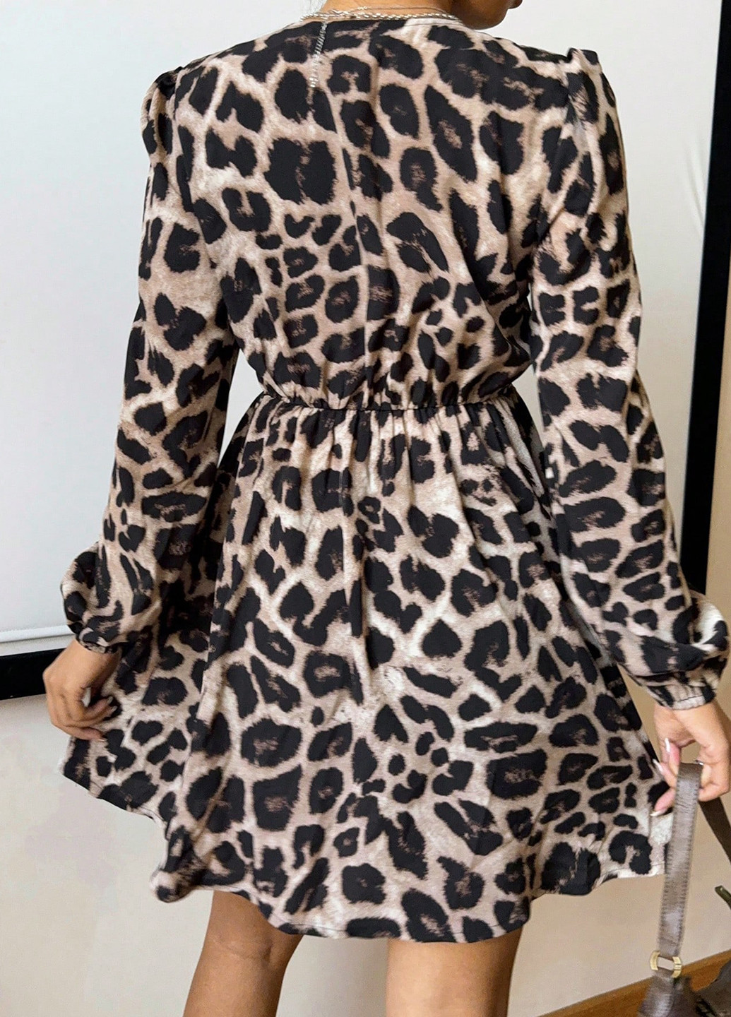 Светло-коричневое кэжуал платье а-силуэт SHEIN леопардовый