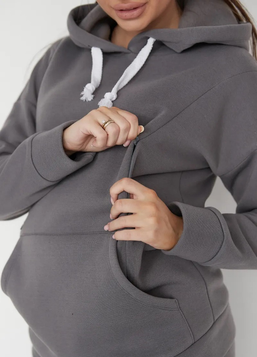 Спортивный костюм для беременных и кормящих с секретом для кормления на флисе серый To Be (251154124)