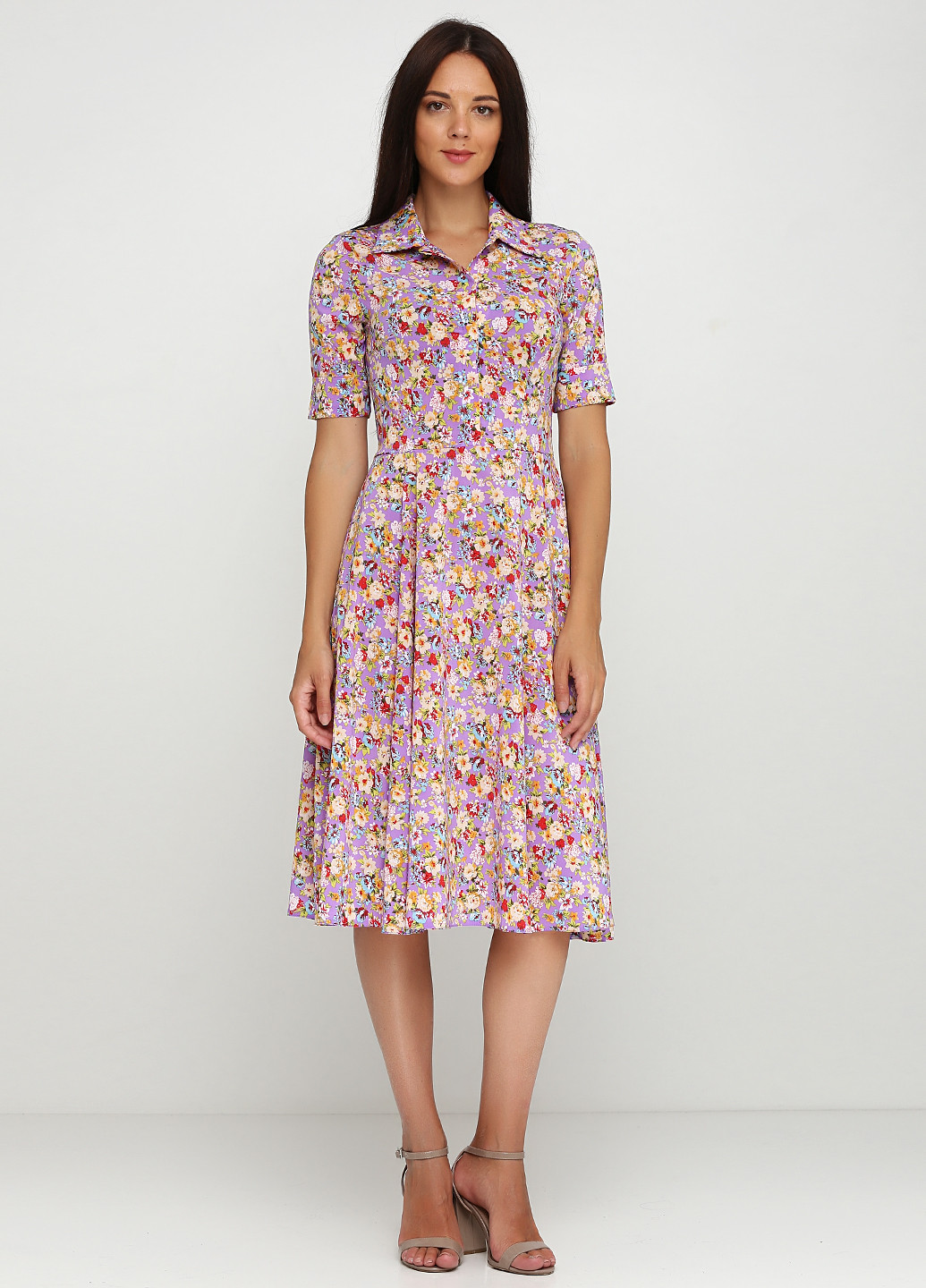 Сиреневое кэжуал платье рубашка ANVI с цветочным принтом