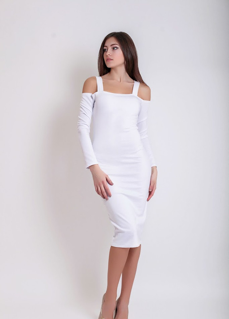 Белое кэжуал классическое женское платье с открытой спиной miley белый Podium однотонное