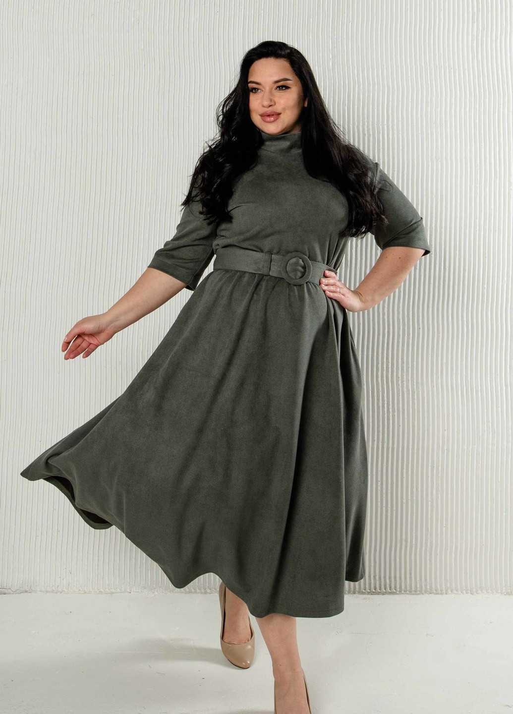 Оливковое (хаки) кэжуал платье Ри Мари однотонное