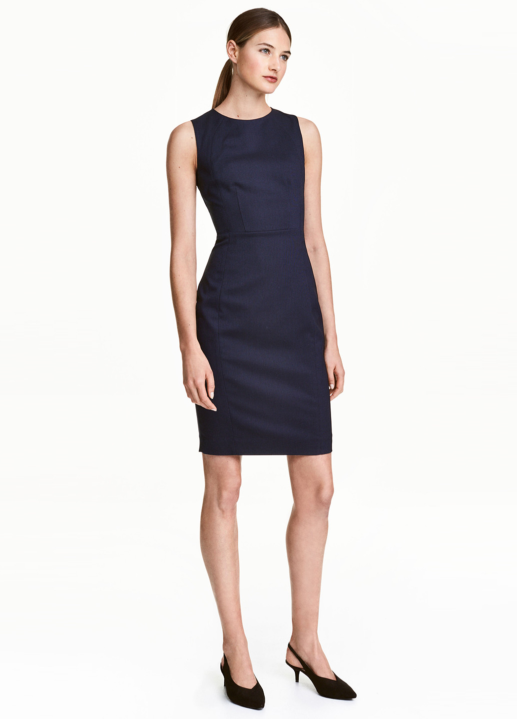 Темно-синее деловое платье футляр H&M однотонное