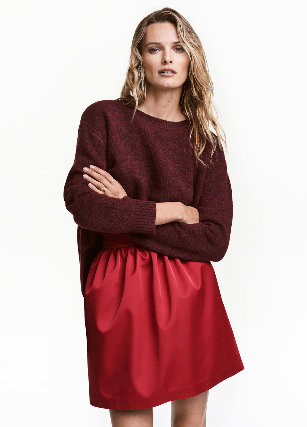 Бордовая кэжуал однотонная юбка H&M колокол