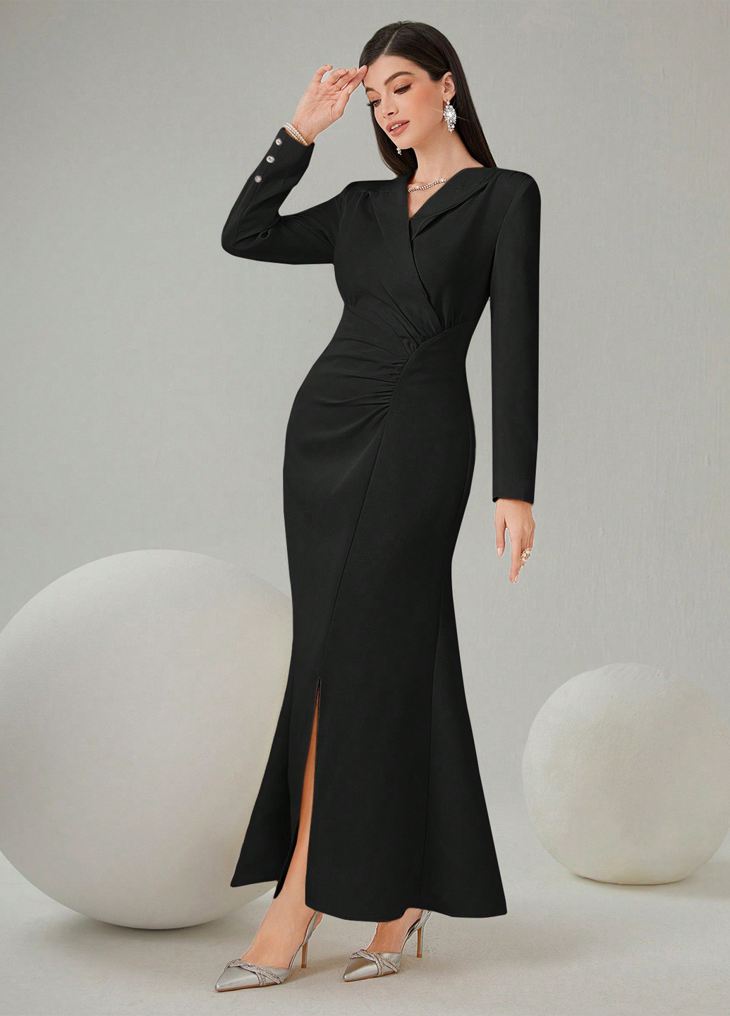 Чорна кежуал сукня на запах SHEIN однотонна