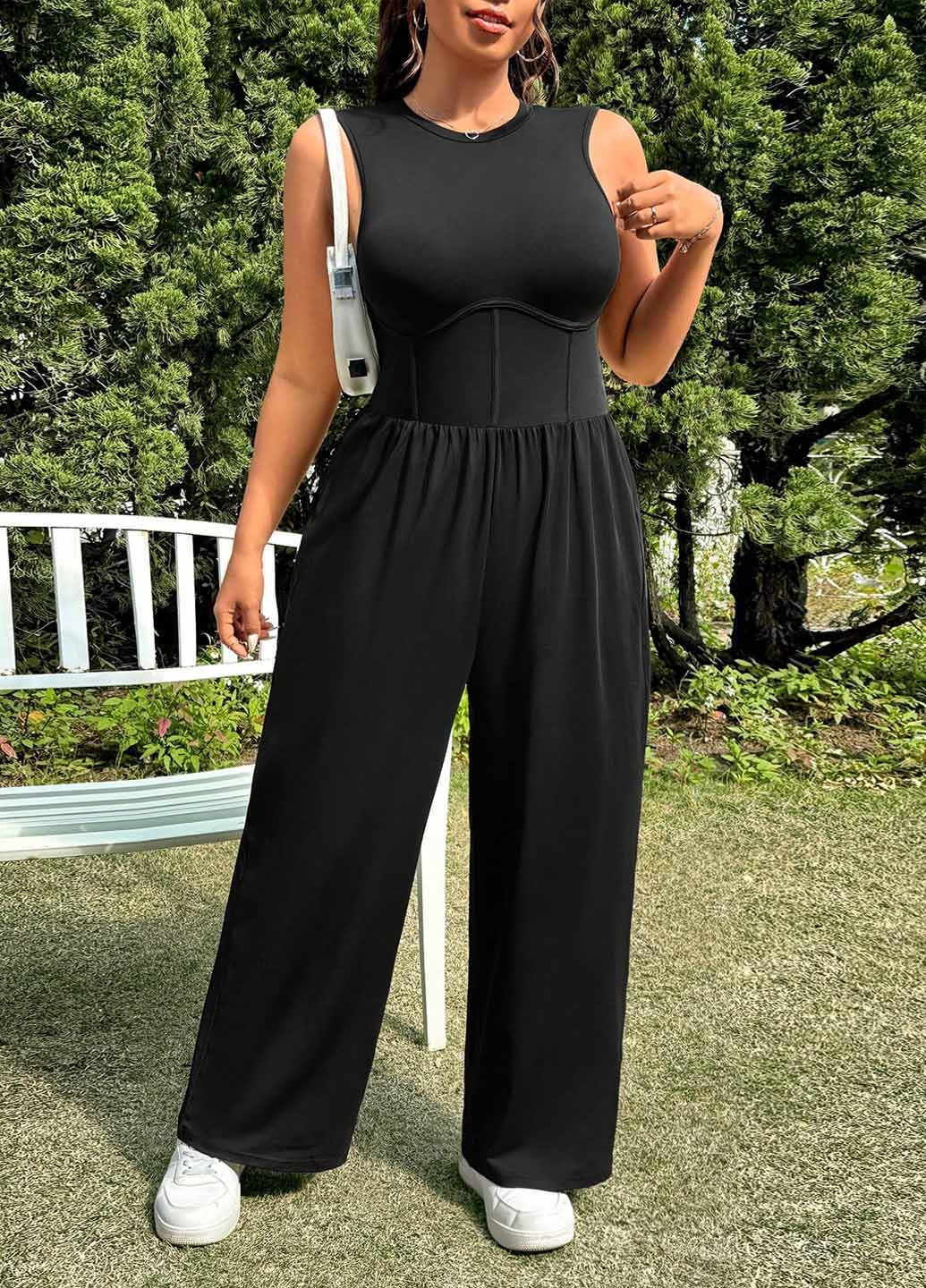 Комбинезон SHEIN комбинезон-брюки однотонный чёрный кэжуал полиэстер, трикотаж