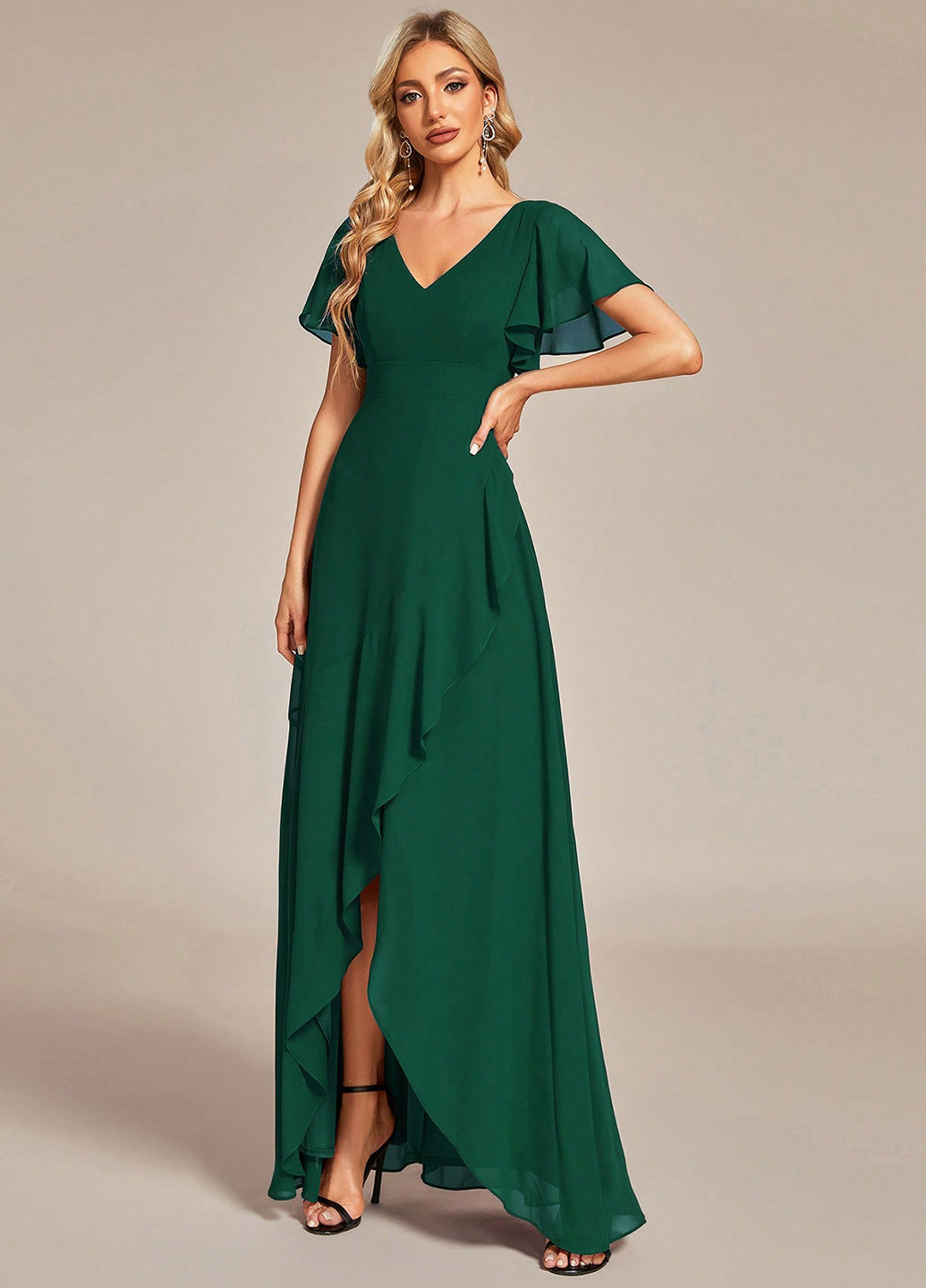 Темно-зелена коктейльна, вечірня сукня SHEIN однотонна