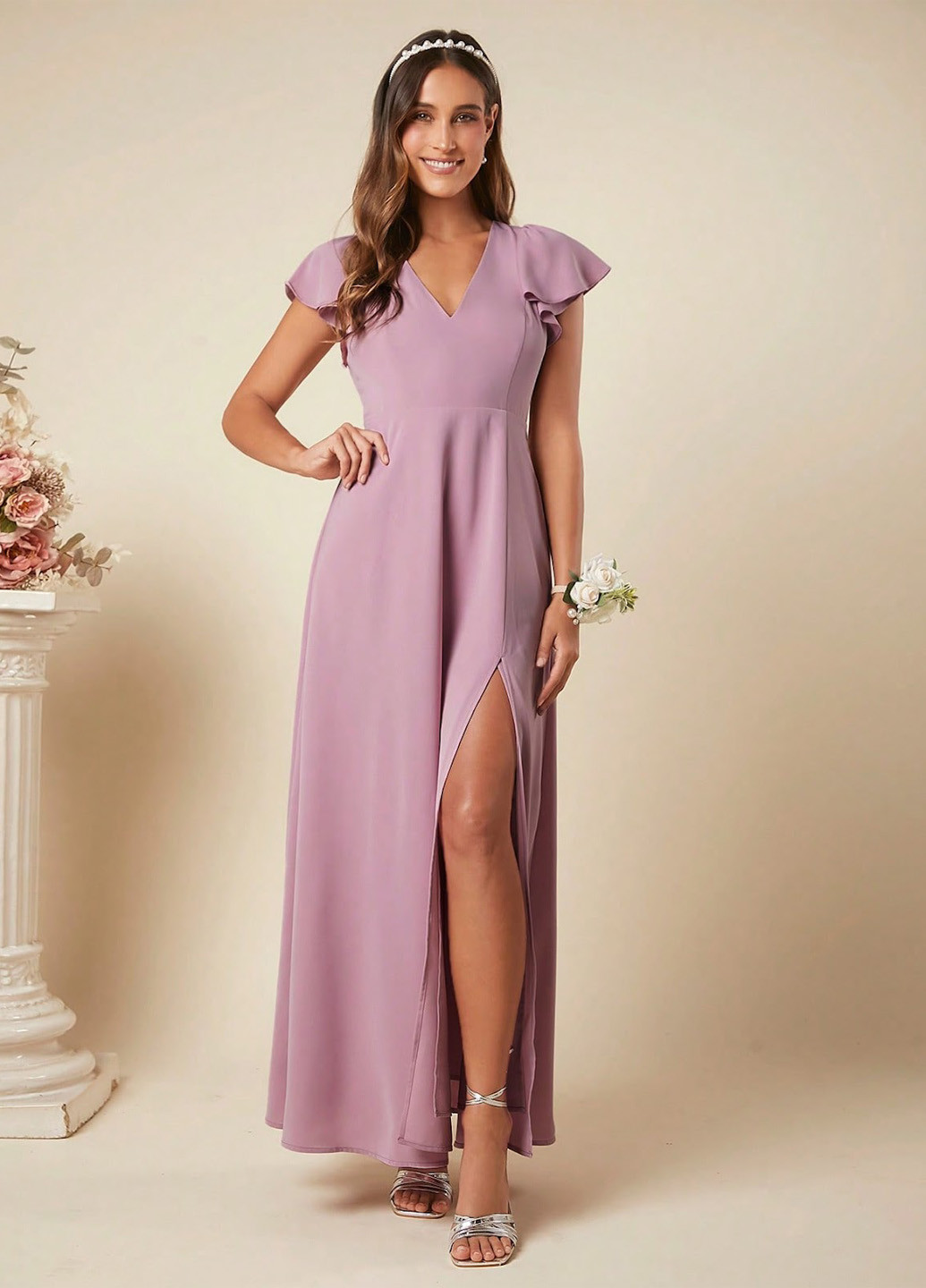 Світло-рожева вечірня сукня в стилі армпір SHEIN однотонна