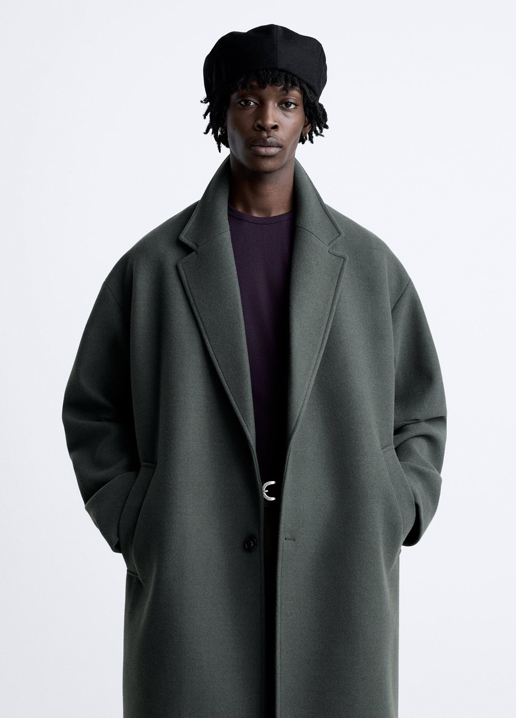 Серо-зеленое демисезонное Пальто однобортное Zara
