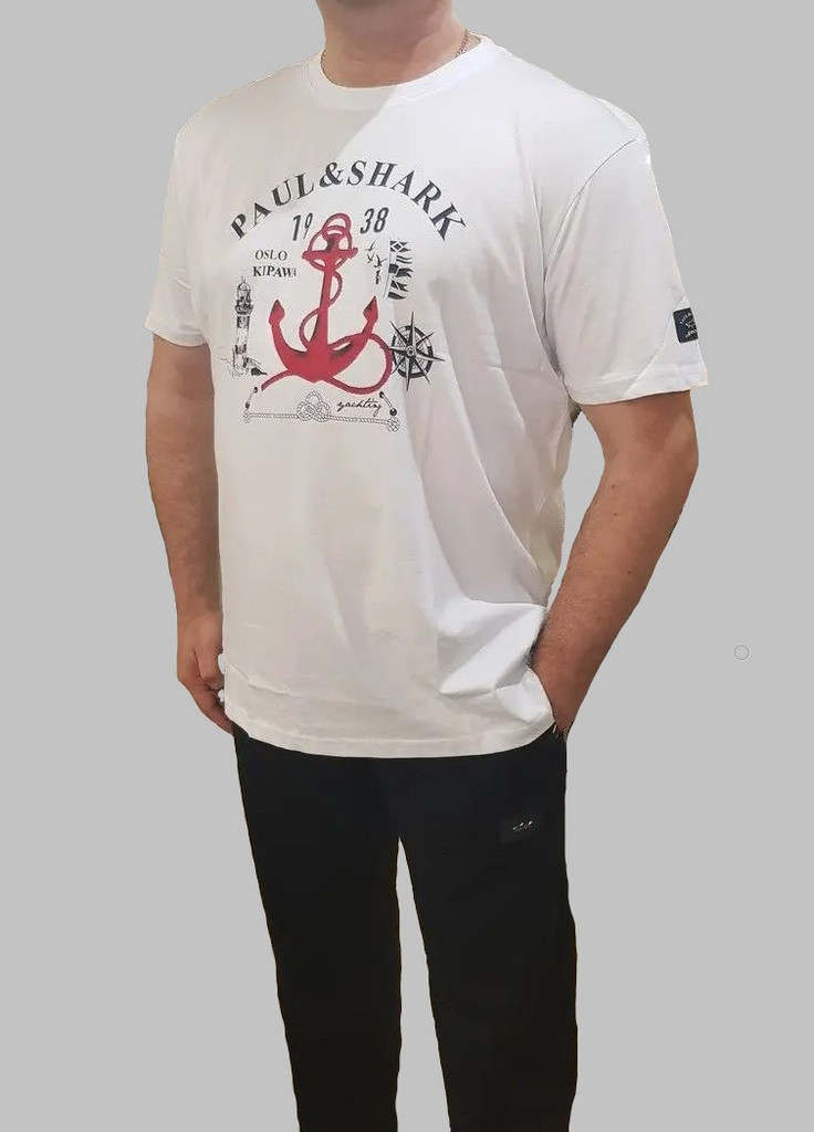 Белая футболка мужская Paul & Shark Anchor Logo T-Shirt In White
