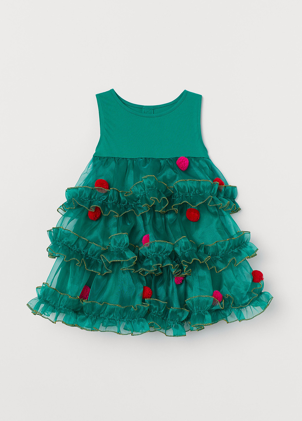 Маскарадное платье H&M однотонный зелёный домашний трикотаж, фатин, полиэстер