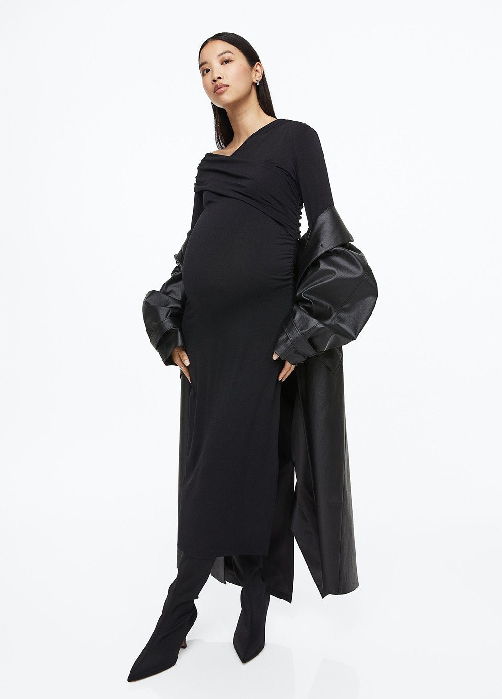 Черное кэжуал платье для беременных а-силуэт H&M однотонное