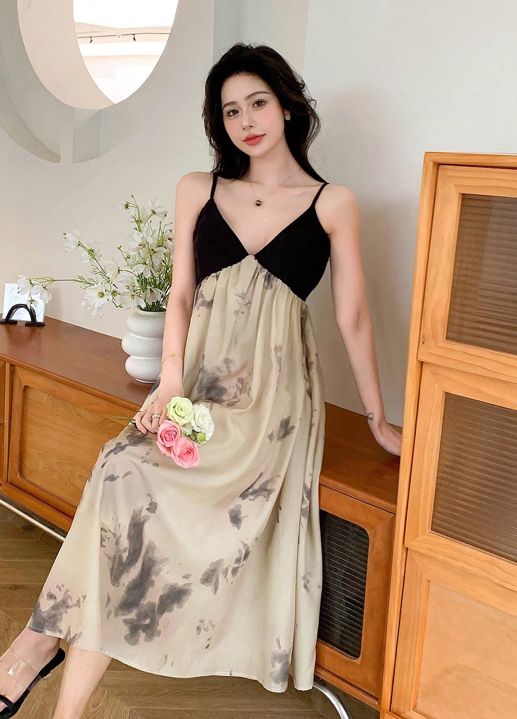 Жовтий кежуал сукня SHEIN з абстрактним візерунком