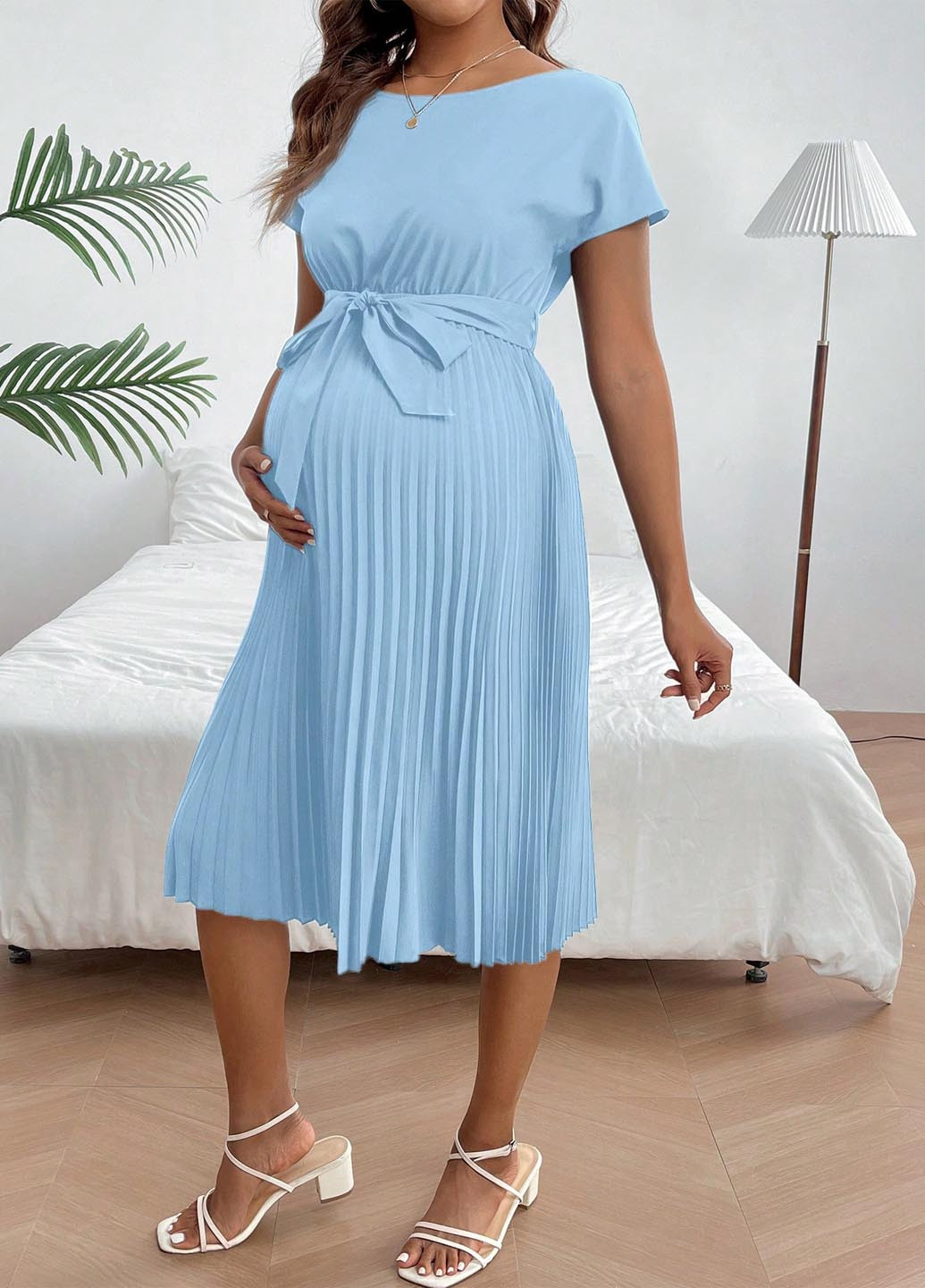 Блакитна кежуал сукня для вагітних плісована SHEIN однотонна