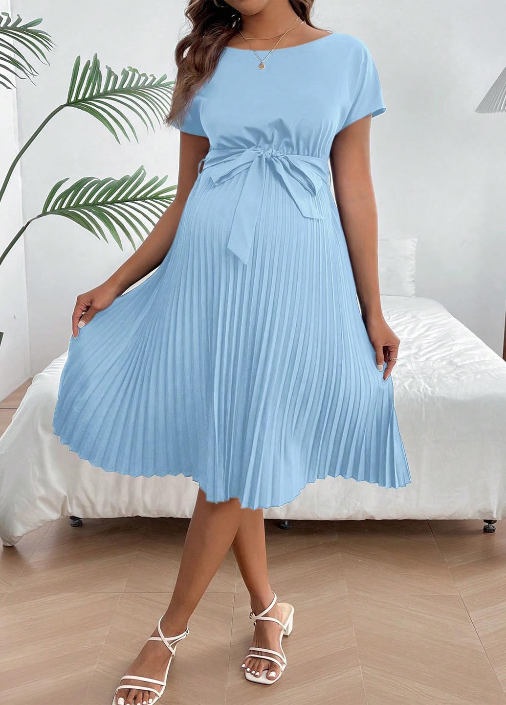 Блакитна кежуал сукня для вагітних плісована SHEIN однотонна