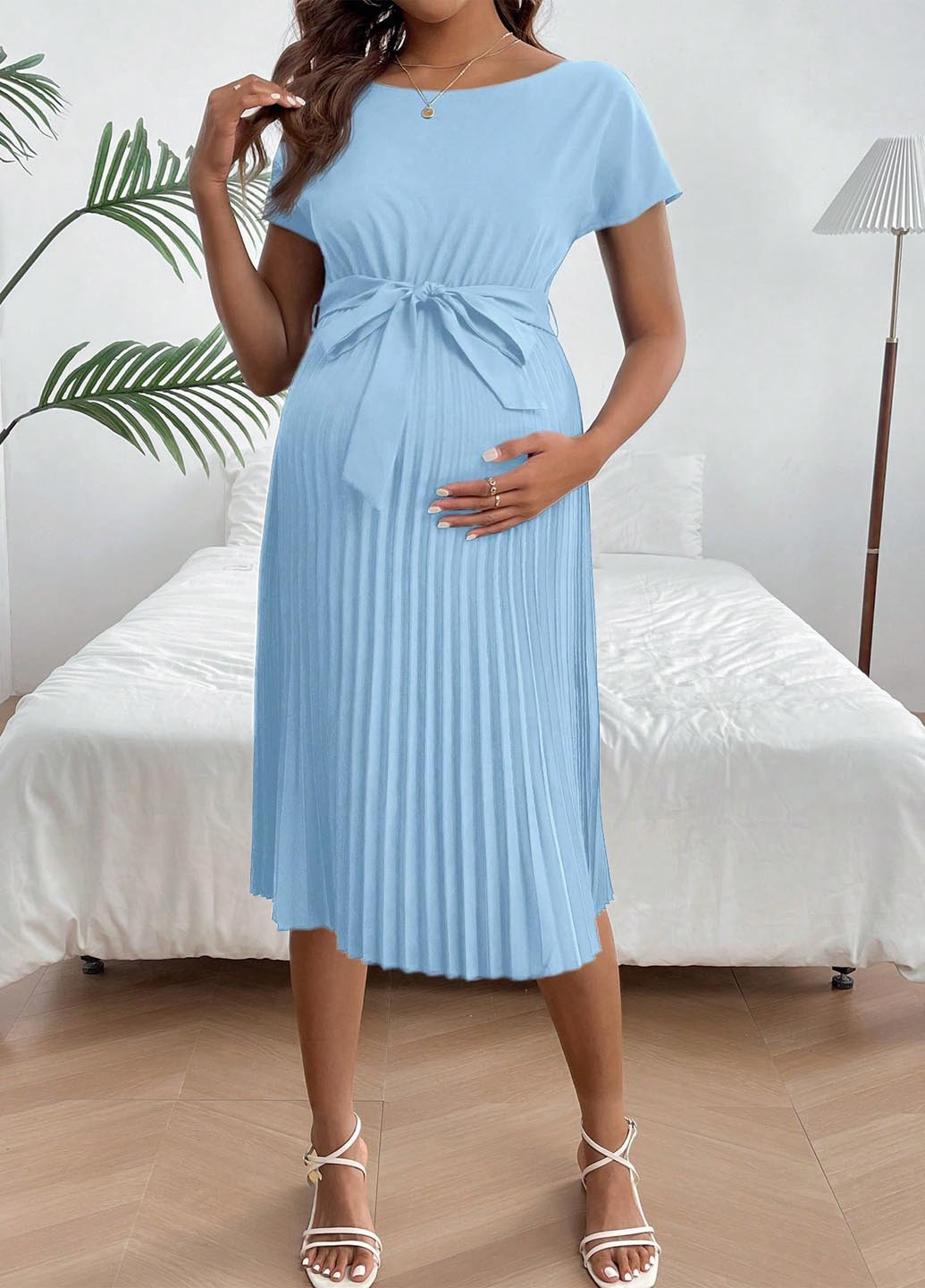 Блакитна кежуал сукня для вагітних плісована SHEIN однотонна
