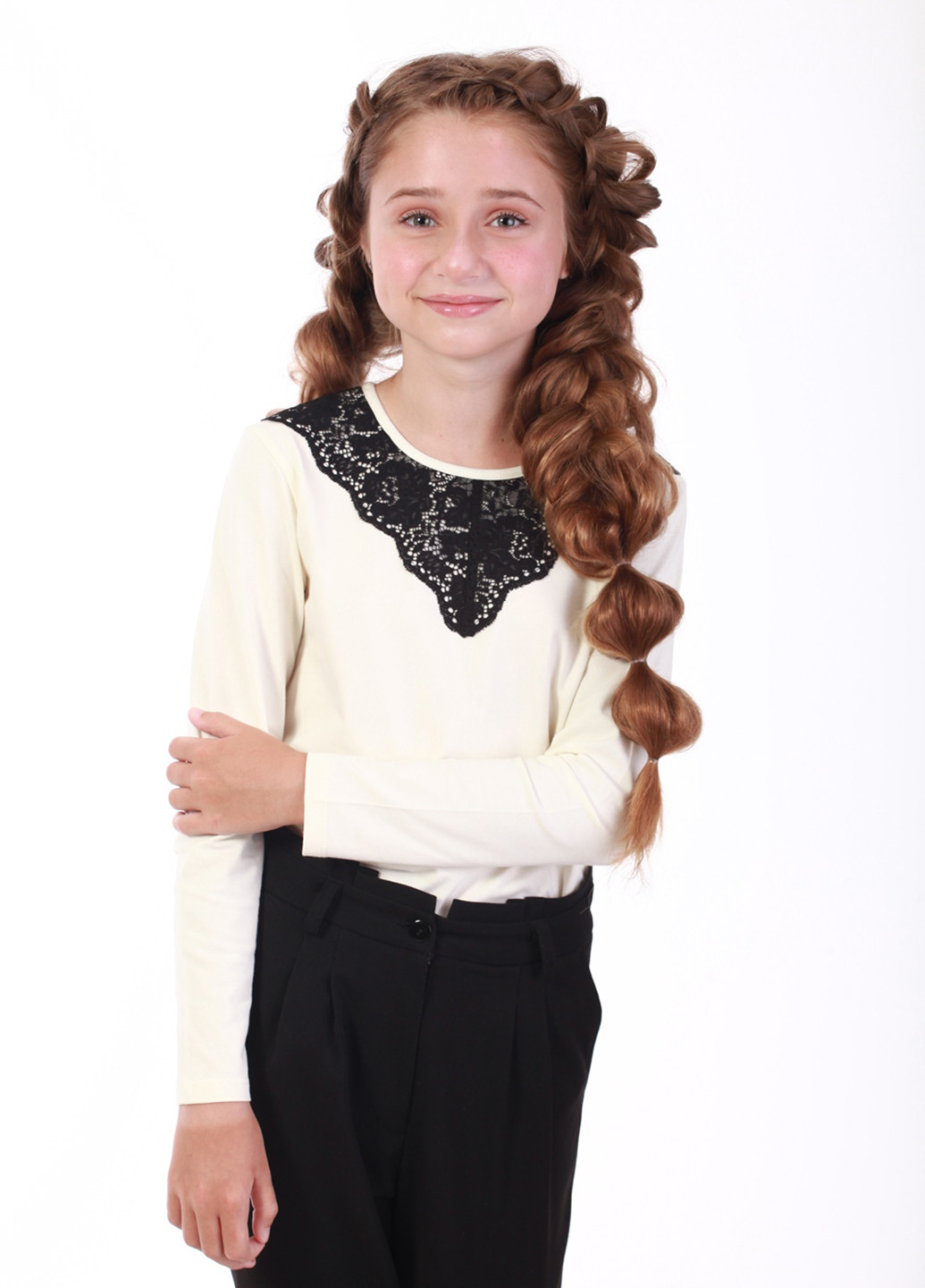 Молочная однотонная блузка с длинным рукавом Top Hat Kids демисезонная