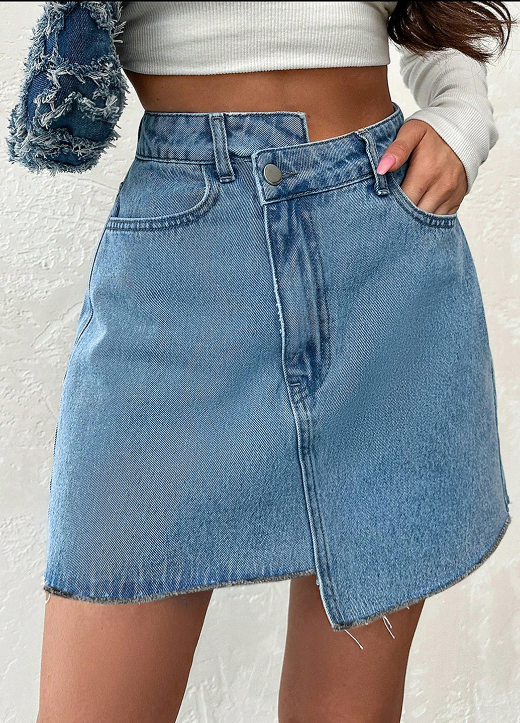 Голубая джинсовая однотонная юбка SHEIN а-силуэта (трапеция)