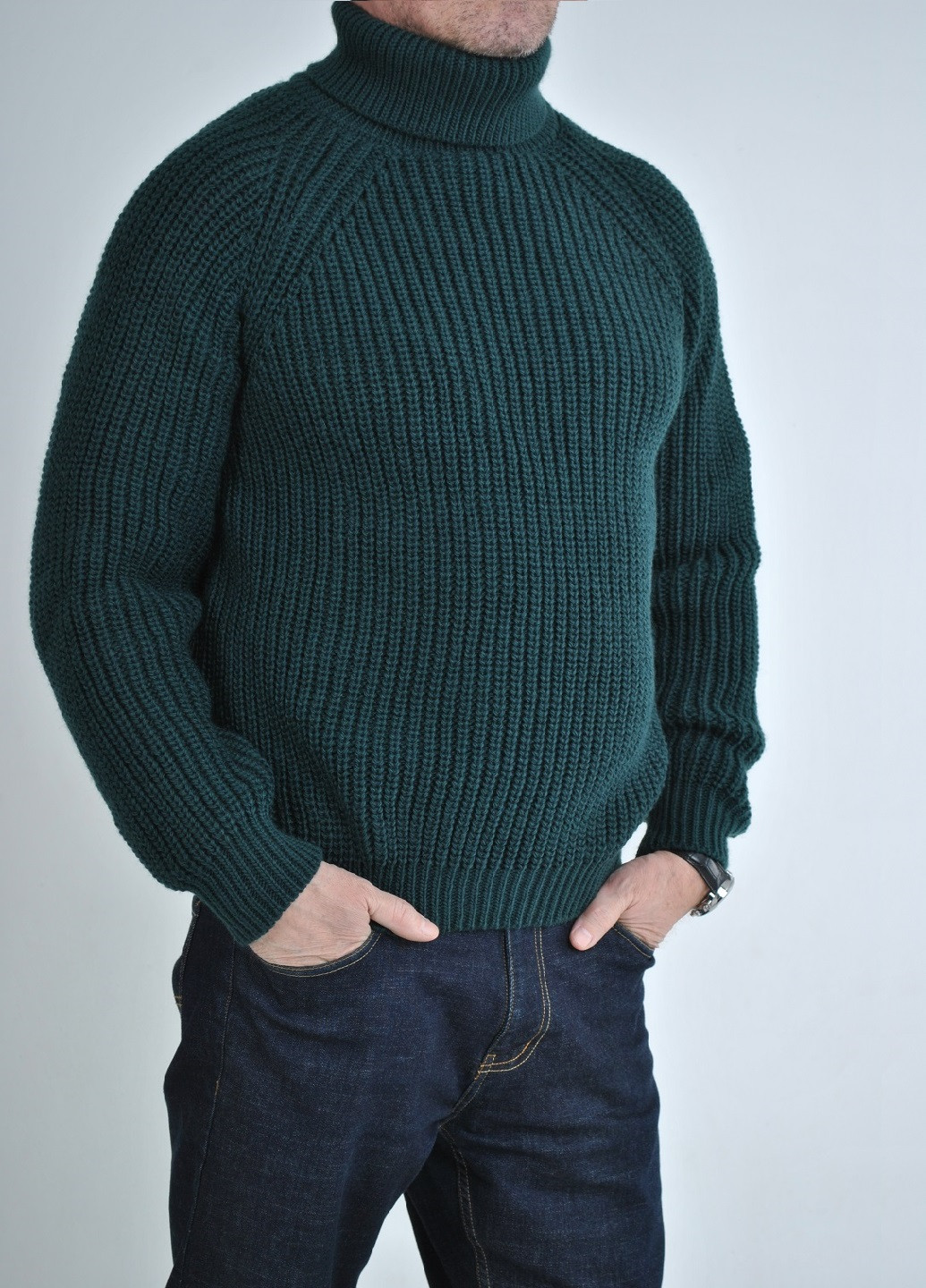 Темно-зеленый зимний свитер крупной вязки Berta Lucci