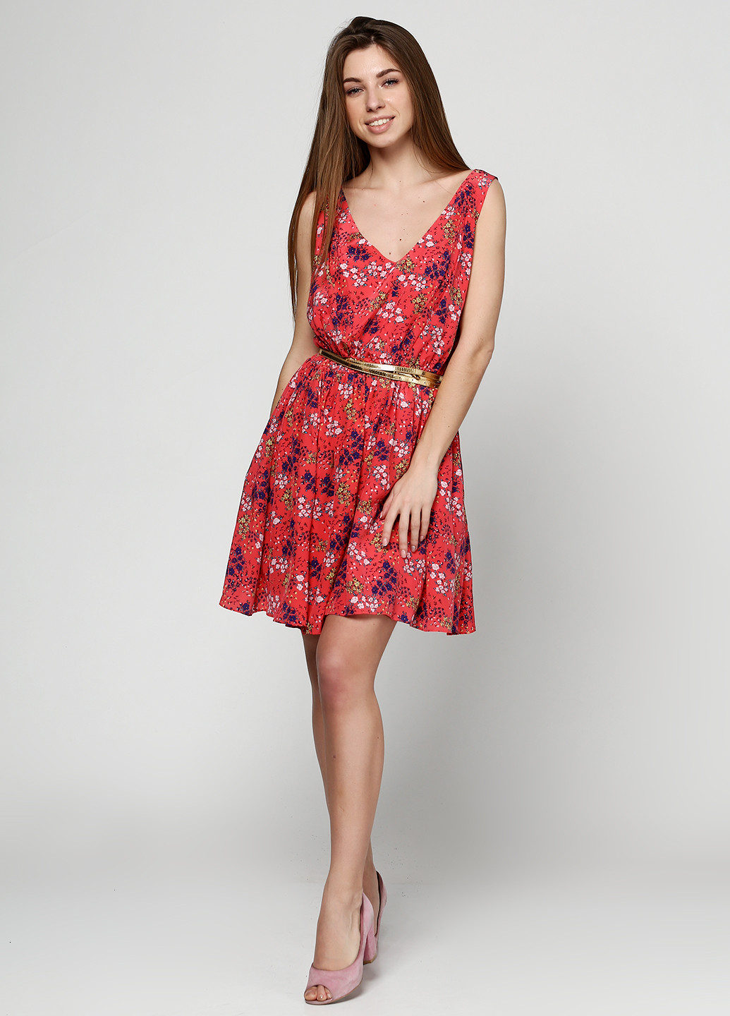 Коралловое кэжуал платье короткое Juicy Couture с цветочным принтом