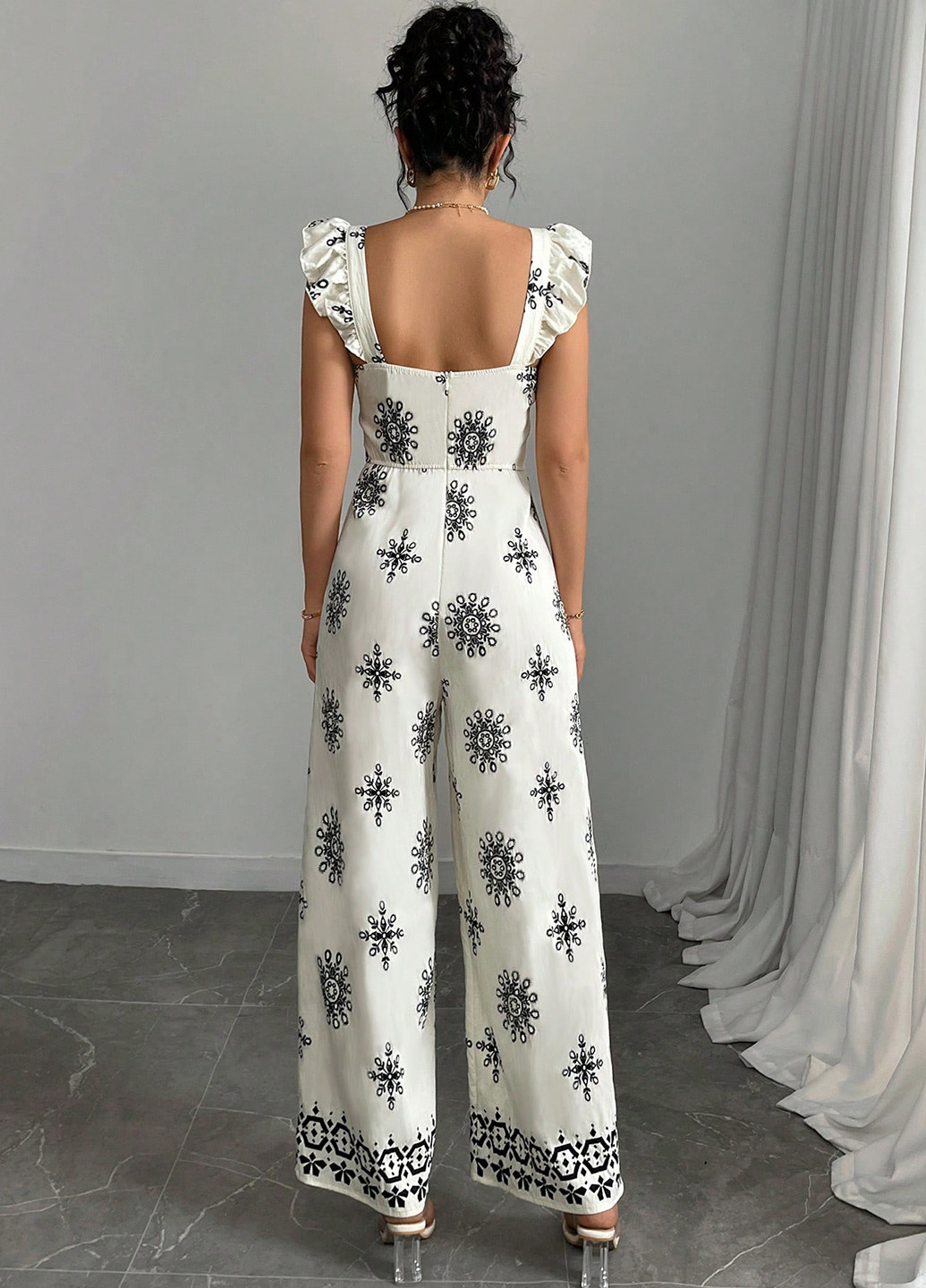 Комбінезон SHEIN комбінезон-брюки малюнок білий коктейльний, діловий, кежуал віскоза