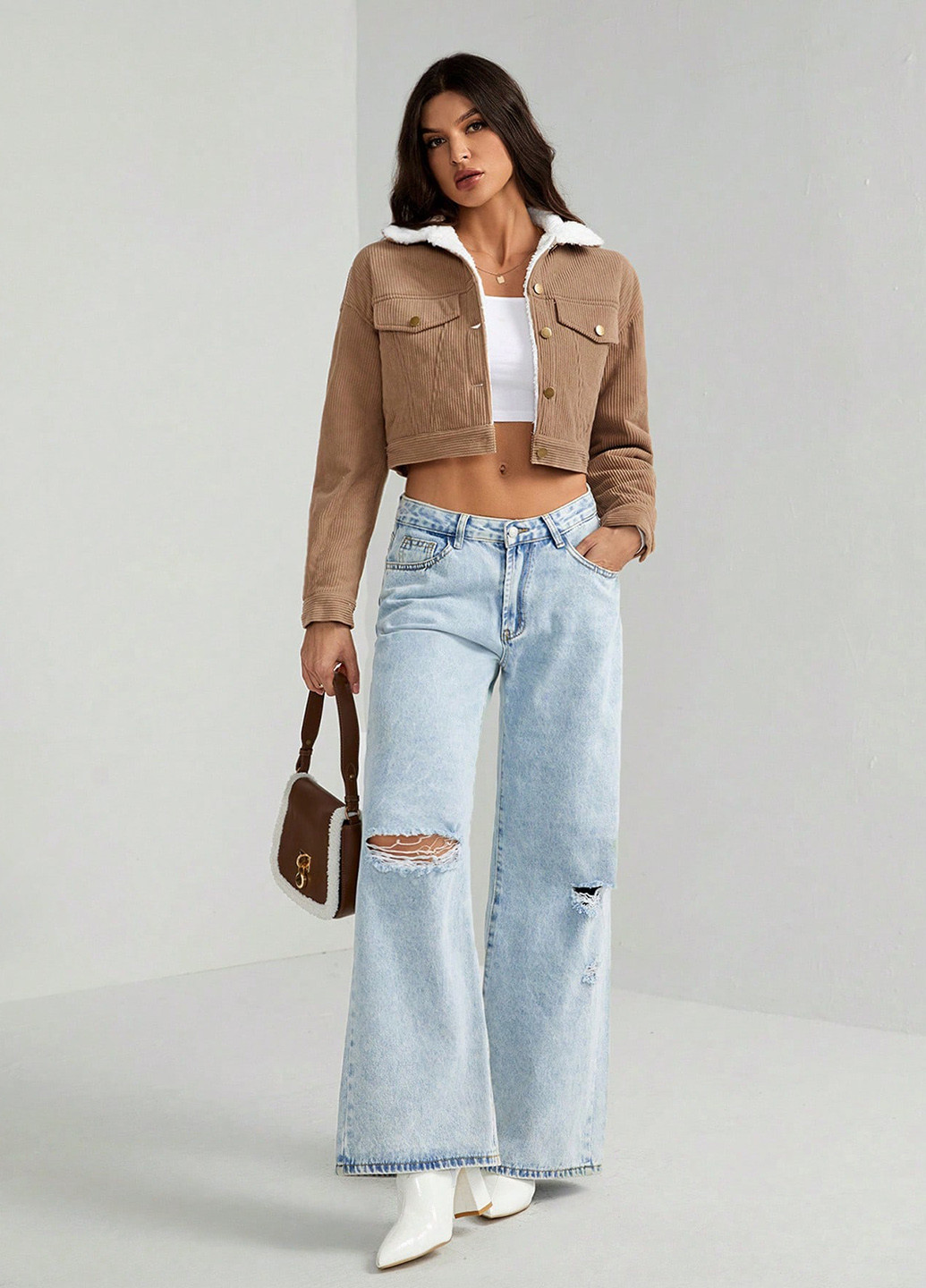 Світло-коричнева демісезонна куртка куртка-піджак SHEIN