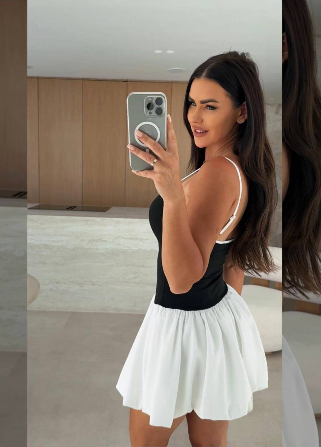 Черно-белое кэжуал платье клеш No Brand однотонное