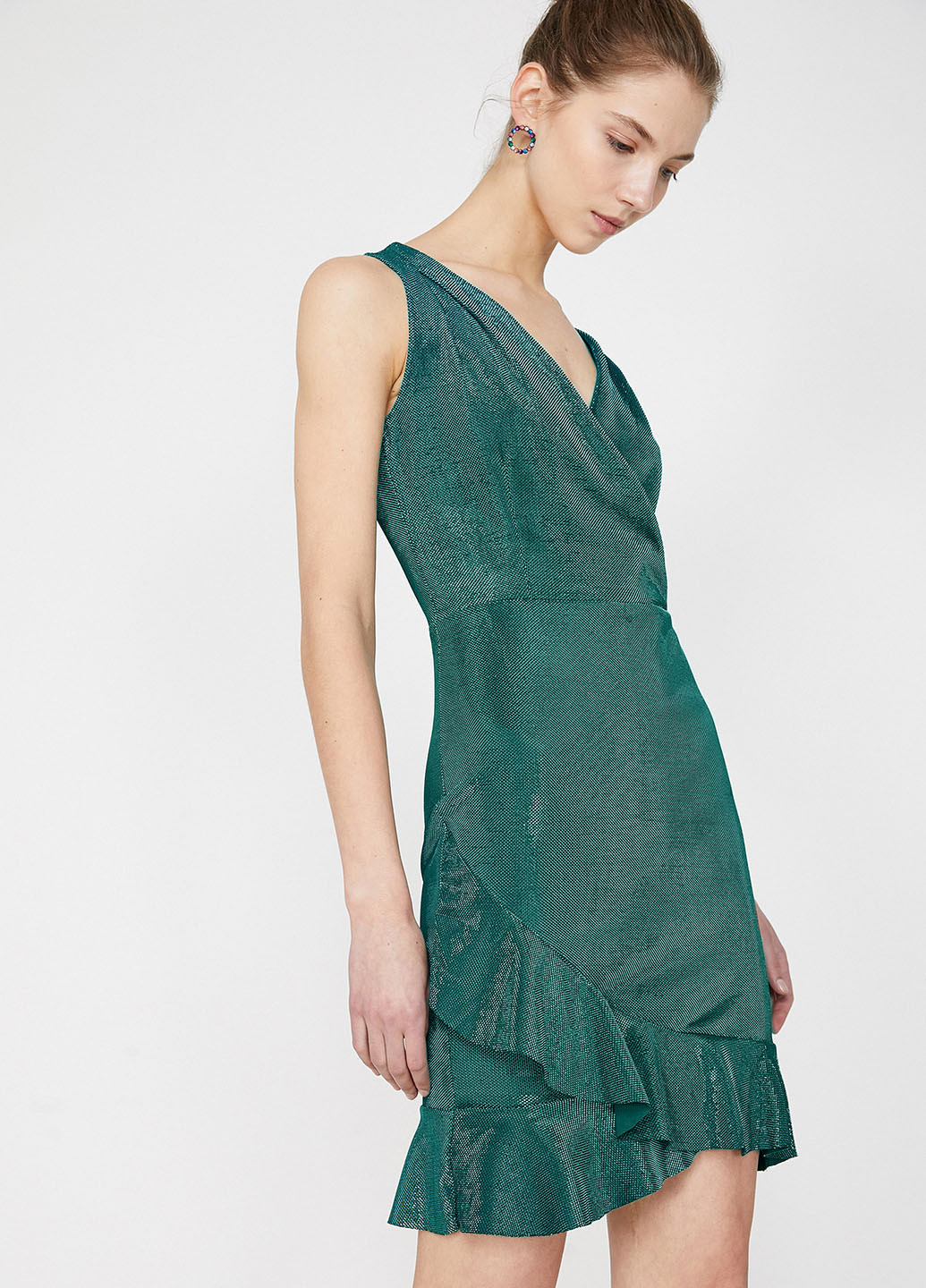 Зеленое кэжуал платье на запах KOTON однотонное