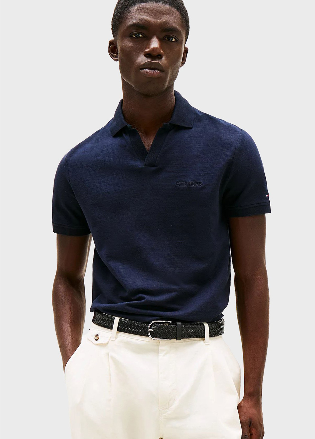 Синяя футболка-поло для мужчин Tommy Hilfiger однотонная