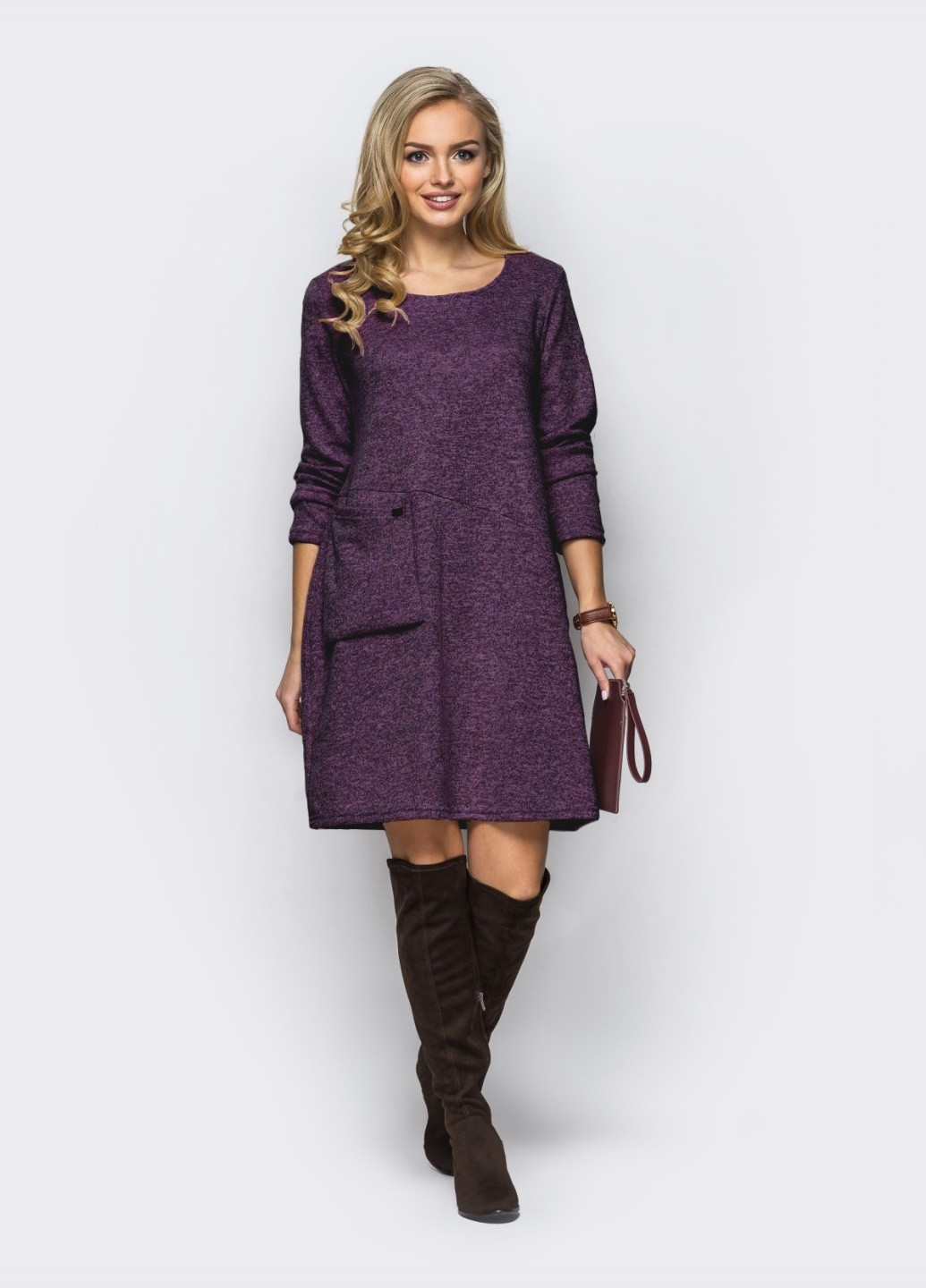 Бордова кежуал фіолетове трикотажне плаття-трапеція з незвичайною кишенею на поличці Dressa однотонна