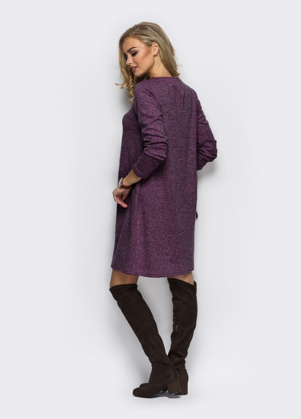 Бордова кежуал фіолетове трикотажне плаття-трапеція з незвичайною кишенею на поличці Dressa однотонна