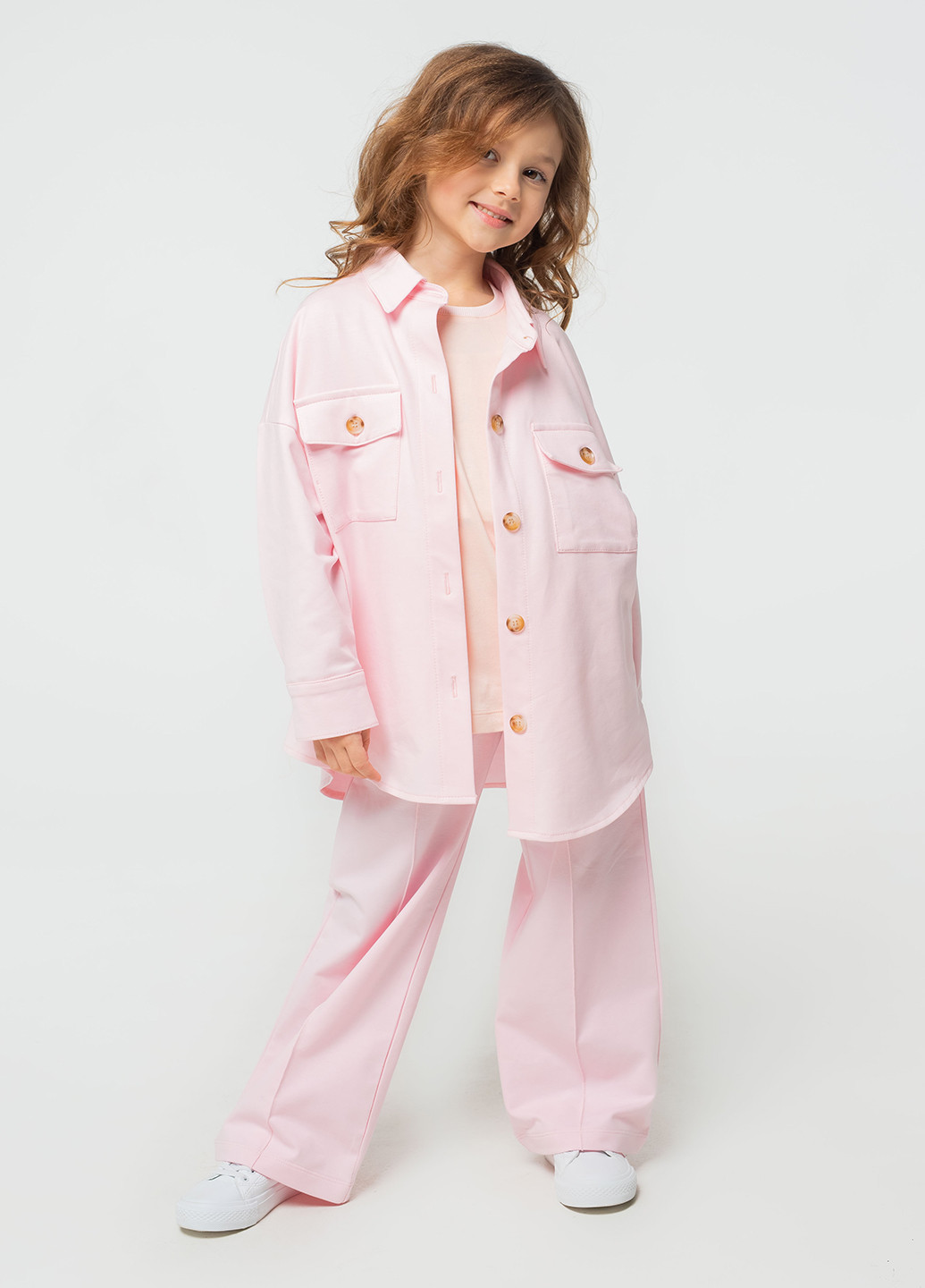 Розовый демисезонный костюм (рубашка, брюки) брючный Vidoli
