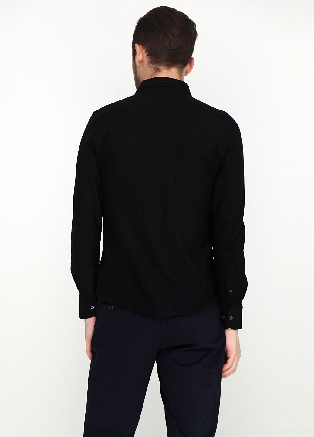 Черная кэжуал рубашка однотонная Massimo Dutti с длинным рукавом