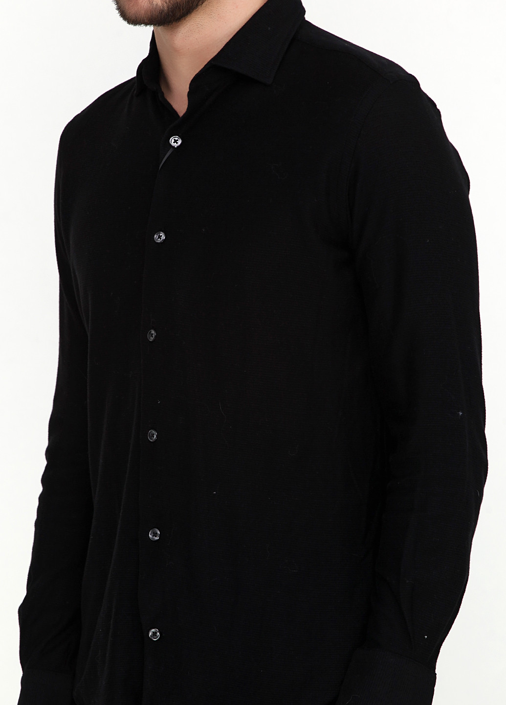 Черная кэжуал рубашка однотонная Massimo Dutti с длинным рукавом
