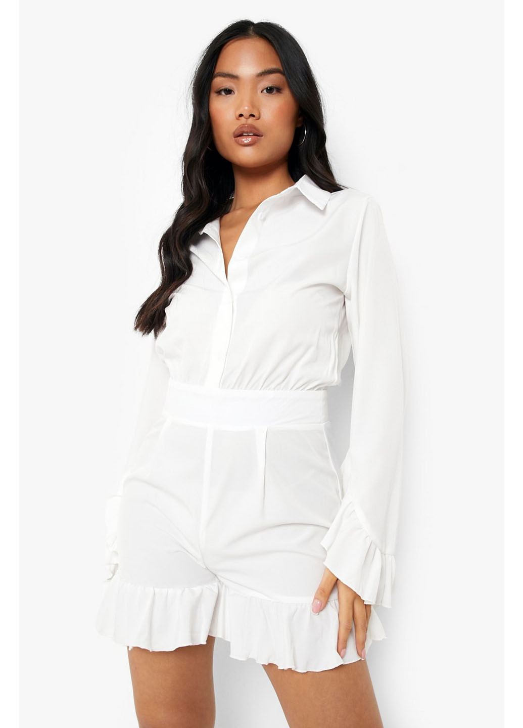 Комбинезон Boohoo комбинезон-шорты однотонный белый кэжуал полиэстер