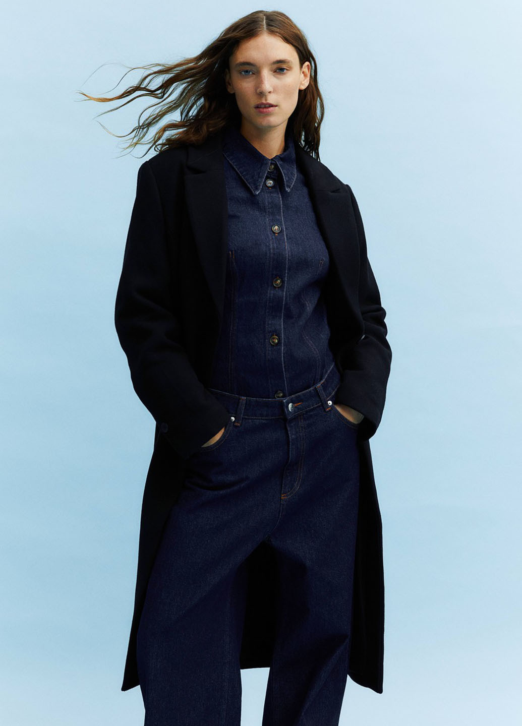 Черное демисезонное Пальто однобортное H&M