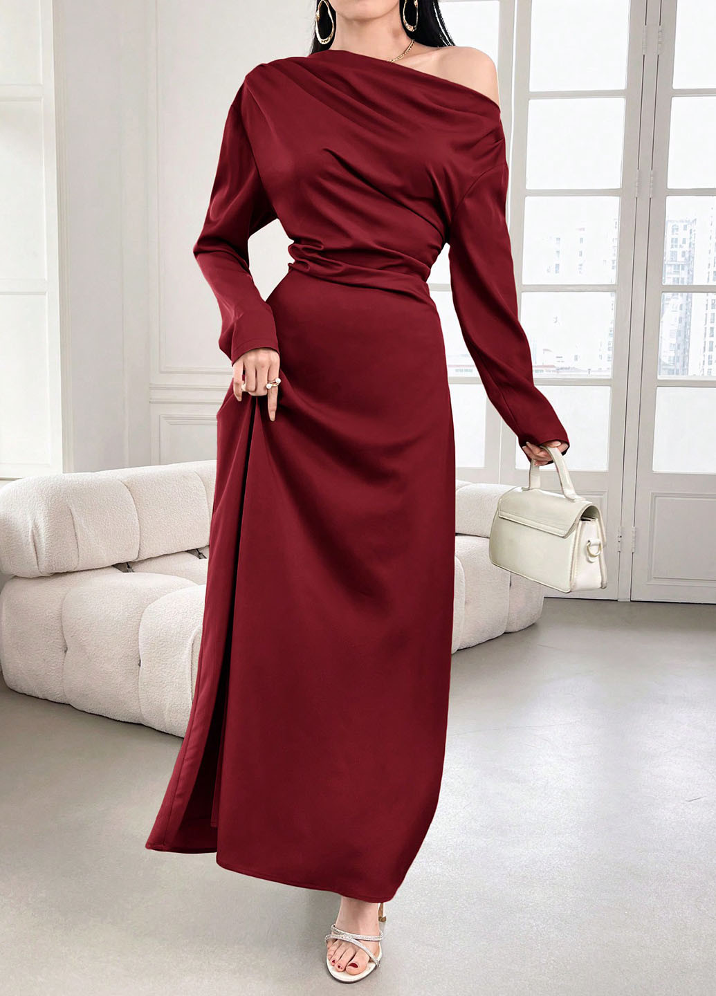 Бордова вечірня сукня а-силует SHEIN однотонна